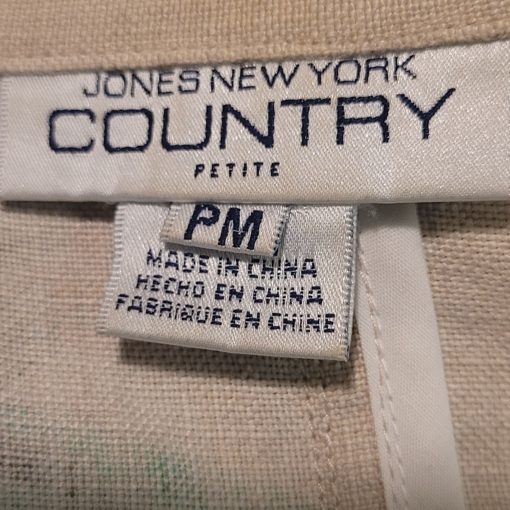 Jones New York Country. Size PM beige with blue tropical flowers women's blazer - Picture 2 of 6
